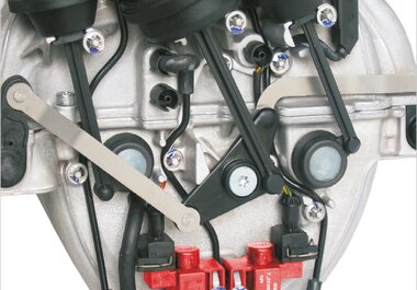 Application example: Intake manifold with electropneumatic valves (highlighted in red) as used in Mercedes-Benz C Class vehicles