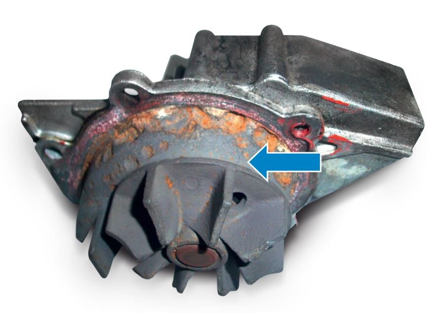 Pump housing damaged by cavitation (click to enlarge) Pump housing damaged by cavitation| Pierburg | Motorservice