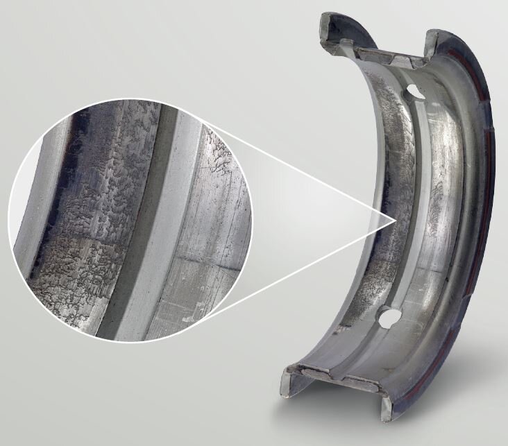Hauptlagerschale Stahl- Bronze-Verbundwerkstoff mit Galvanik-Beschichtung (zum Vergrößern anklicken) Hauptlagerschale Stahl- Bronze-Verbundwerkstoff mit Galvanik-Beschichtung