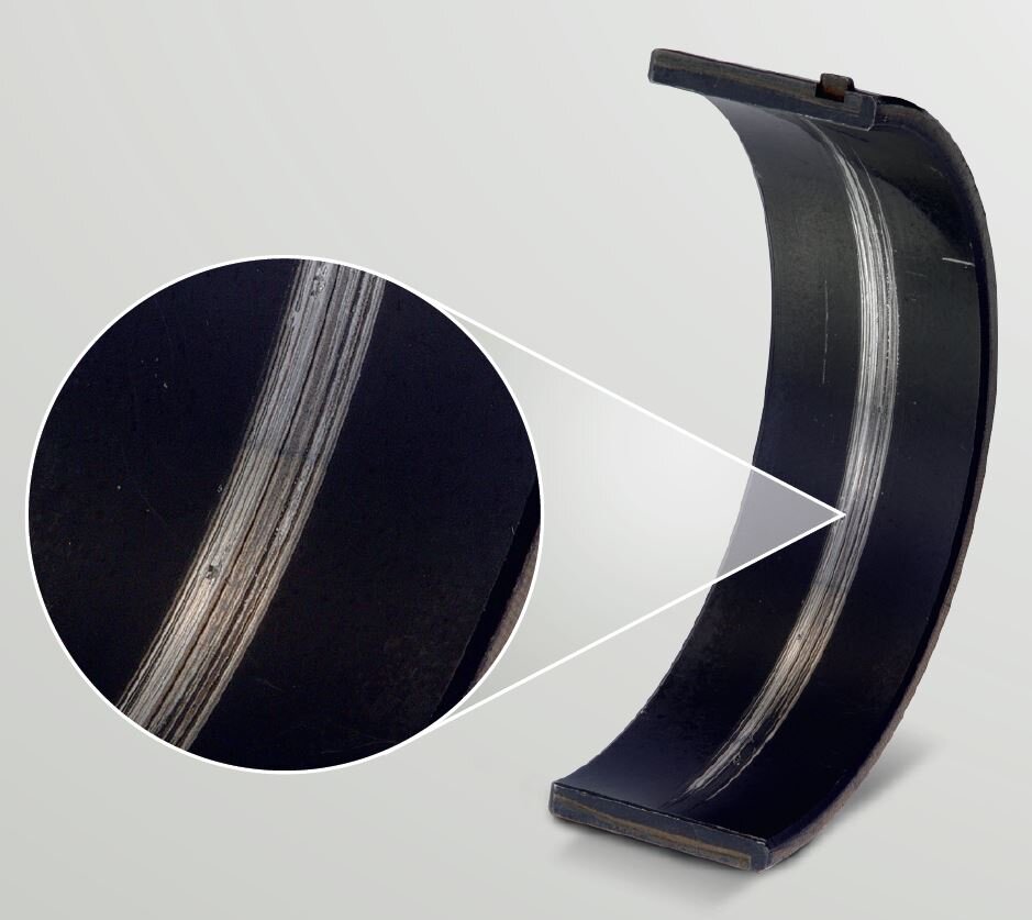 Untere Hauptlagerschale Stahl-Aluminium- Verbundwerkstoff mit Polymer-Beschichtung (zum Vergrößern anklicken) Untere Hauptlagerschale Stahl-Aluminium- Verbundwerkstoff mit Polymer-Beschichtung