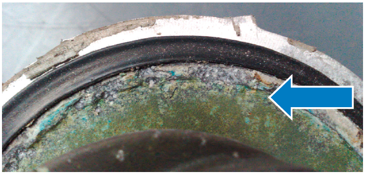 Unsuitable cooling liquid has led to corrosion and leakage