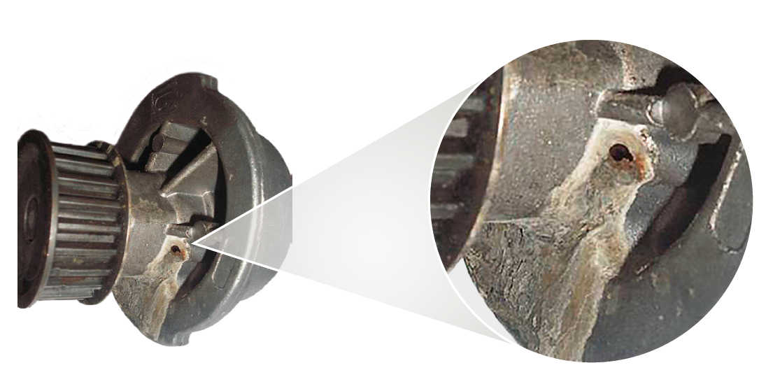 Leaky water pump caused by calciferous water