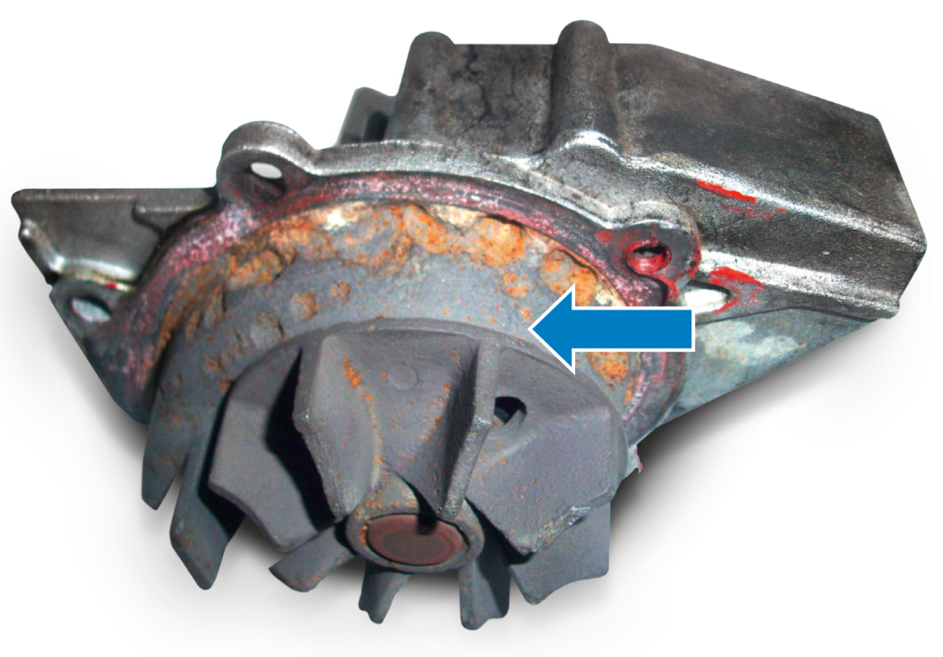 Pump housing damaged by cavitation