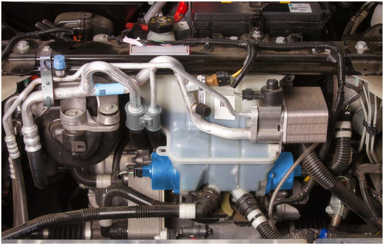 Coolant pumps (blue) in Tesla Model 3 (click to enlarge) Coolant pumps (blue) in Tesla Model 3